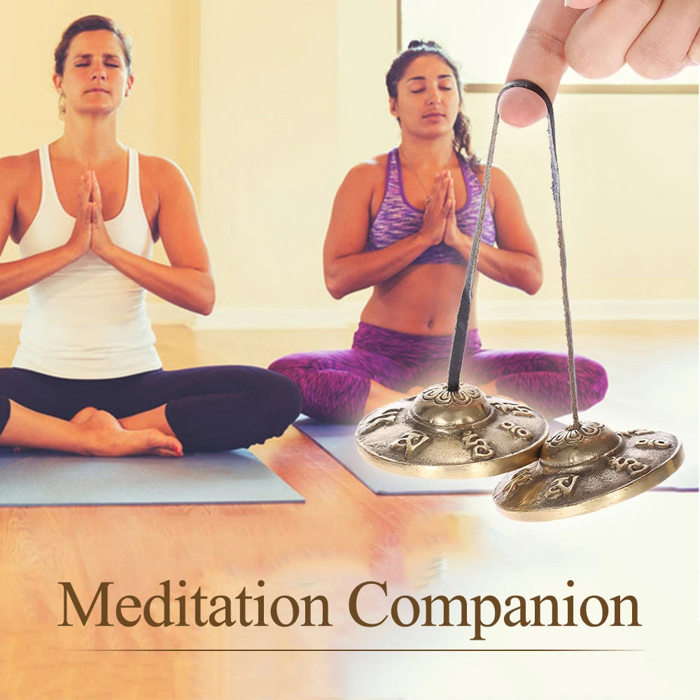 2.6in/6.5cm Handcrafted Tibetan Meditation Tingsha Cymbal Bell with Buddhist The Eight Auspicious Symbols - mysticpandora