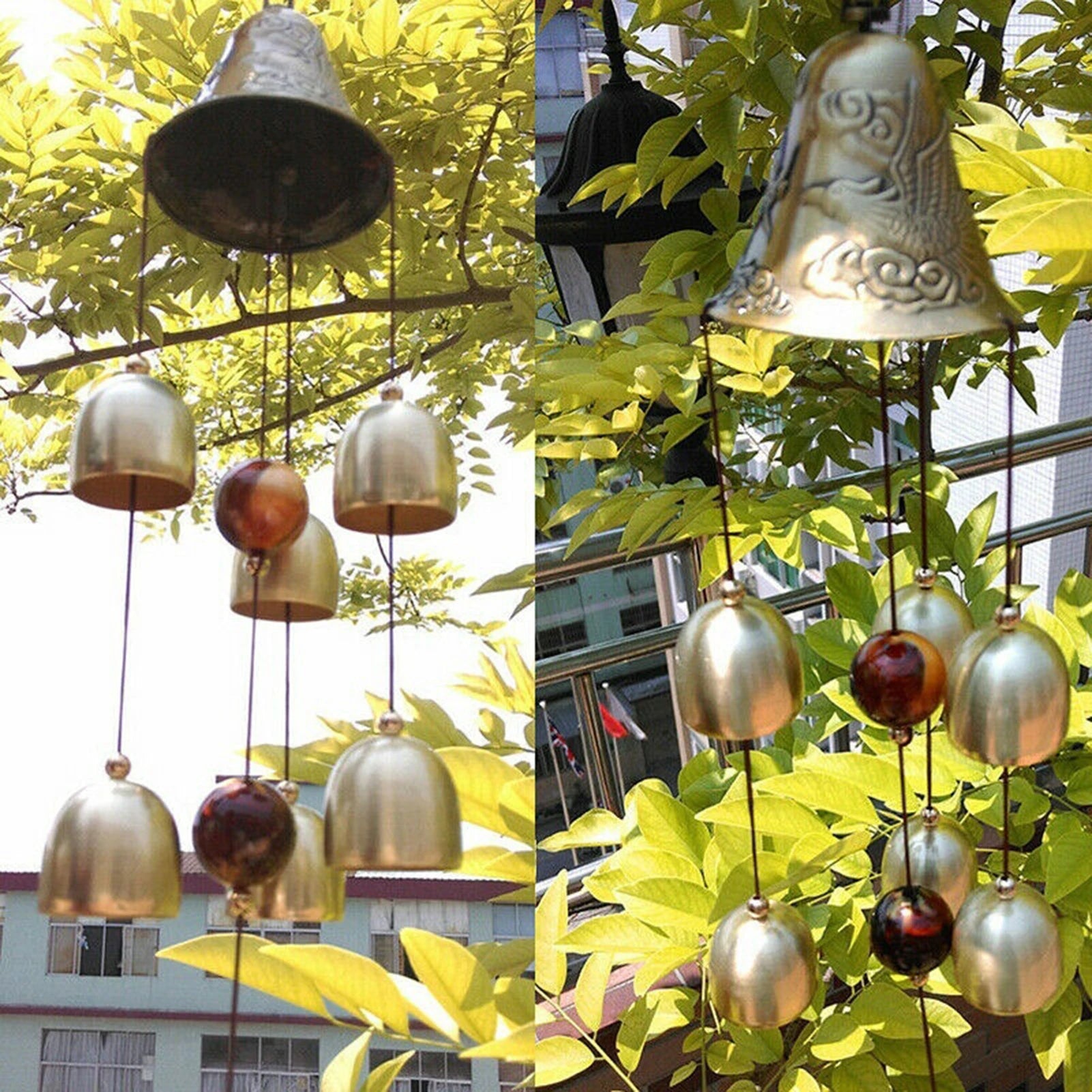 6 Copper Bells Outdoor Metal Wind Chimes Yard Garden Hanging Ornament Decor - mysticpandora