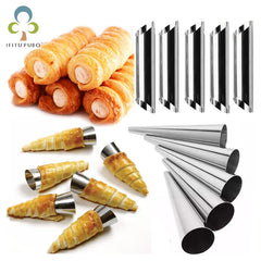 6/12/24pcs Kitchen Stainless Steel Baking Cones Horn Pastry Roll Cake Mold Spiral Baked Croissants Tubes Cookie Dessert Tool ZXH - mysticpandora