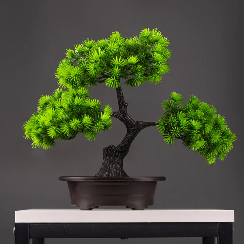 27cm Artificial Pine Plants Bonsai Fake Tree Ornaments Plastic Plants Landscape Simulation Tree for Home Room Desktop Decoration - mysticpandora
