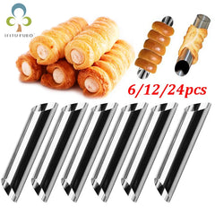 6/12/24pcs Kitchen Stainless Steel Baking Cones Horn Pastry Roll Cake Mold Spiral Baked Croissants Tubes Cookie Dessert Tool ZXH - mysticpandora