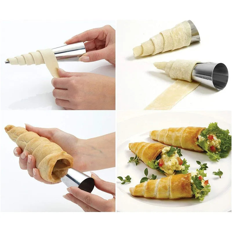 6/12/24pcs Kitchen Stainless Steel Baking Cones Horn Pastry Roll Cake Mold Spiral Baked Croissants Tubes Cookie Dessert Tool ZXH - mysticpandora