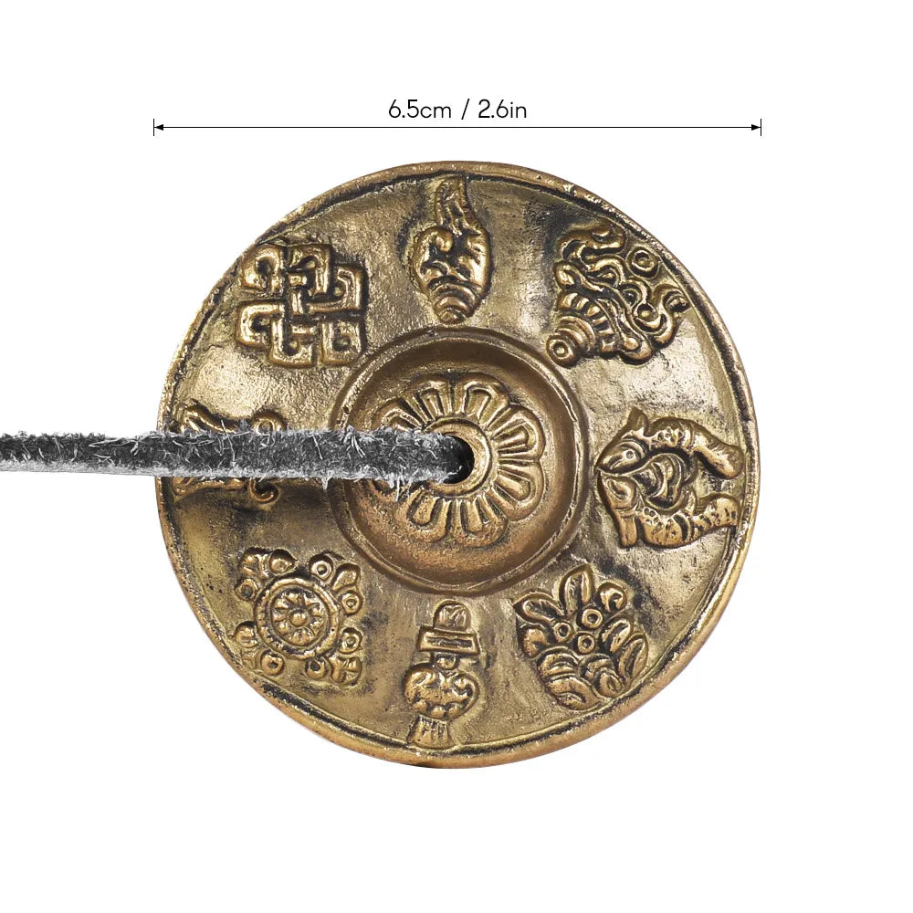 2.6in/6.5cm Handcrafted Tibetan Meditation Tingsha Cymbal Bell with Buddhist The Eight Auspicious Symbols - mysticpandora