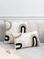 1pc Black gray white U-shaped pattern pillow cover Bohemian style bedroom living room sofa waist pillow pillow cover - mysticpandora