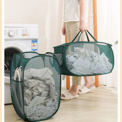 Horizontal Foldable Laundry Basket Mesh Cloth Breathable Laundrys Hamper Large Capacity Storage Baskets Home Accessories - mysticpandora