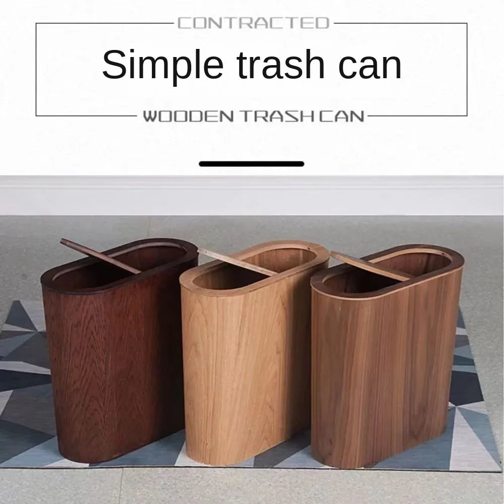 Magnetic Flip Cover Wooden Trash Can Large-capacity with Lid Kitchen Trash Can Solid Wood Paper Basket Kitchen Storage Supplies - mysticpandora