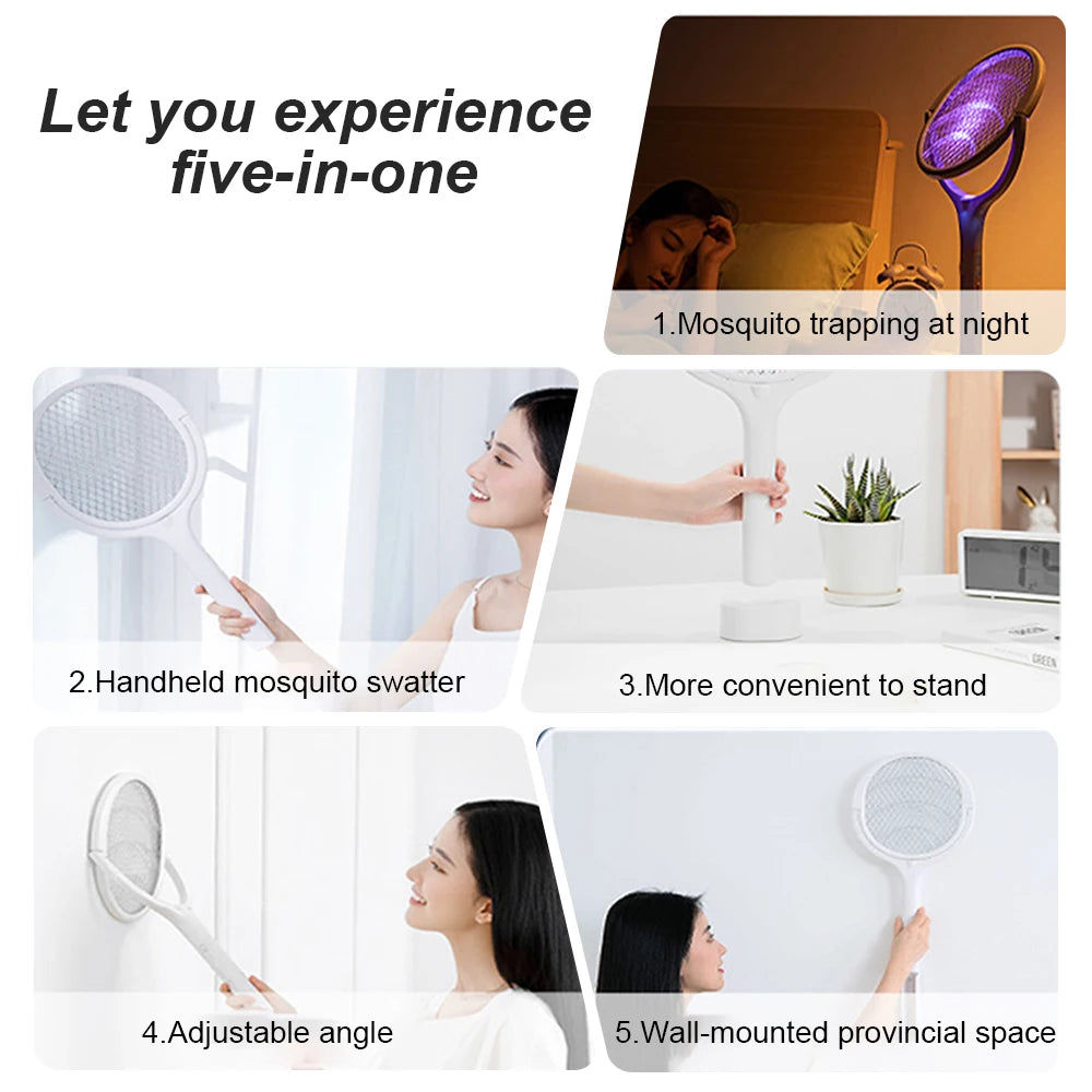 3500V 5in1 Mosquito Killer Lamp Multicunctional Angle Adjustable Bug Zapper Electric USB Rechargeable Mosquito Fly Bat Swatter - mysticpandora