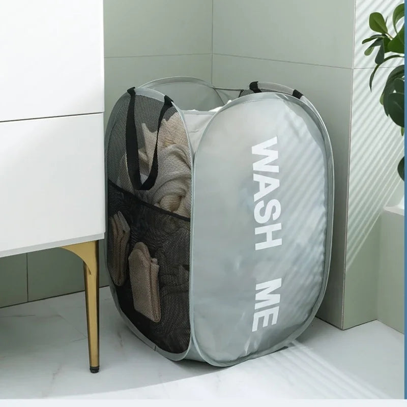 Durable Folding Simple Laundry Basket Large Washable Clothes Toy Storage Organizer Fashion Mesh Breathable Bathroom Accessories - mysticpandora
