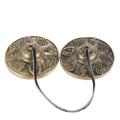 2.6in/6.5cm Handcrafted Tibetan Meditation Tingsha Cymbal Bell with Buddhist The Eight Auspicious Symbols - mysticpandora