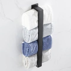 Black Stainless Steel Towel Holder No Drill Wall Towel Shower Shelf Kithchen Towel Hanger Rail Bathroom Towel Rack Self Adhesive - mysticpandora