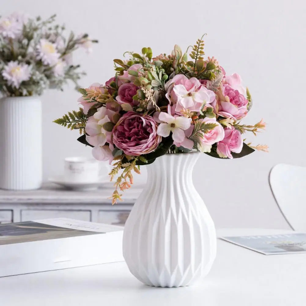 1Pc Decorative Vase Elegant Fine Workmanship Flower Vase for Home Decoration Modern Plastic Flower Pot for Room Ornament Wedding - mysticpandora
