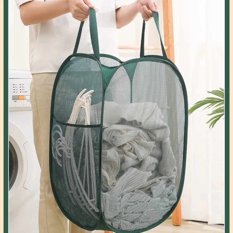 Horizontal Foldable Laundry Basket Mesh Cloth Breathable Laundrys Hamper Large Capacity Storage Baskets Home Accessories - mysticpandora