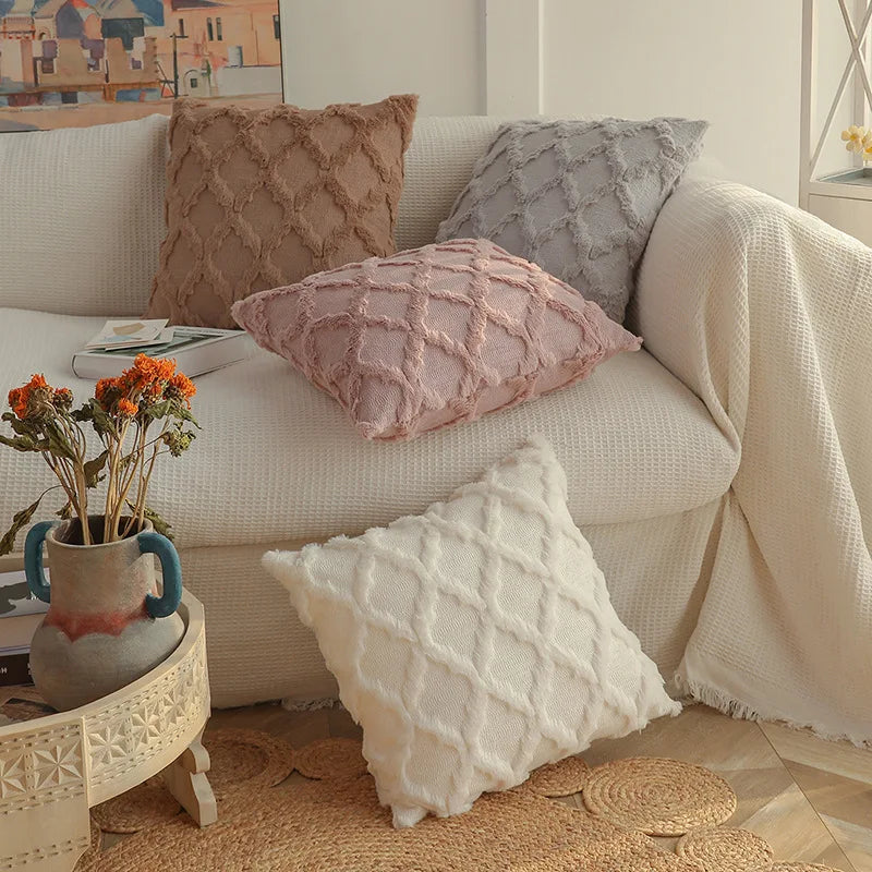 Soft Plush Short Cushion Cover Decorative Pillows Plain Pillowcases 45x45 cm Boho Pillow Cover for Sofa Bedroom Chair Home Decor - mysticpandora