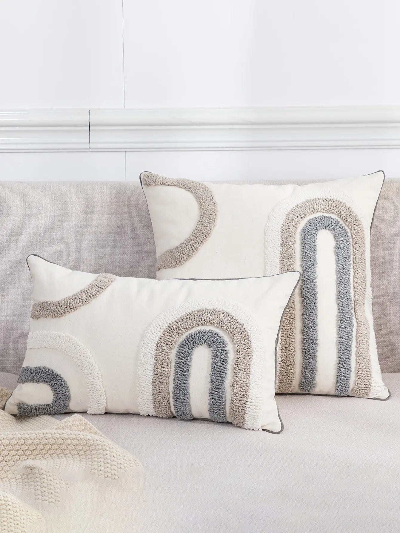 1pc Black gray white U-shaped pattern pillow cover Bohemian style bedroom living room sofa waist pillow pillow cover - mysticpandora