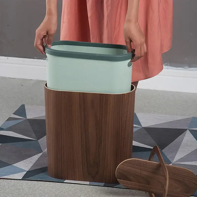 Magnetic Flip Cover Wooden Trash Can Large-capacity with Lid Kitchen Trash Can Solid Wood Paper Basket Kitchen Storage Supplies - mysticpandora
