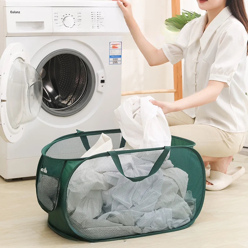 Horizontal Foldable Laundry Basket Mesh Cloth Breathable Laundrys Hamper Large Capacity Storage Baskets Home Accessories - mysticpandora
