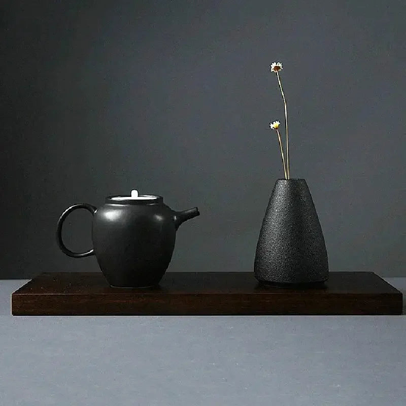 Black Ceramic Small Vase Home Decoration Crafts Tabletop Ornament Simplicity Japanese-style Decoration - mysticpandora