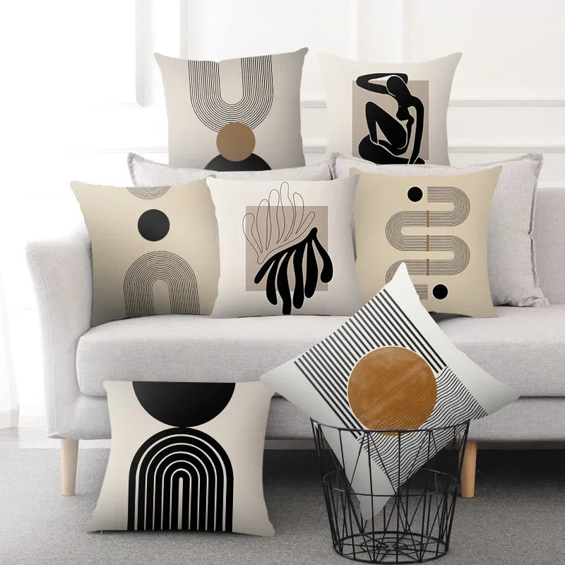 Creative Abstract Line Pattern Cushion Cover Home Decor Pillowcase Sofa Decoration Bird Peach Skin - mysticpandora