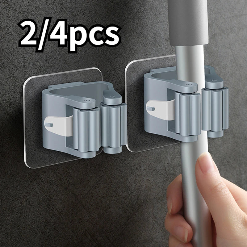 2/4PCS Home Storage Rack Bathroom Suction Hanging Pipe Traceless Hooks Wall Mounted Mop Organizer Holder Waterproof Broom Hanger - mysticpandora