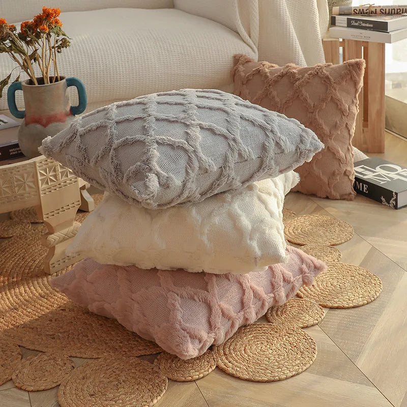 Soft Plush Short Cushion Cover Decorative Pillows Plain Pillowcases 45x45 cm Boho Pillow Cover for Sofa Bedroom Chair Home Decor - mysticpandora