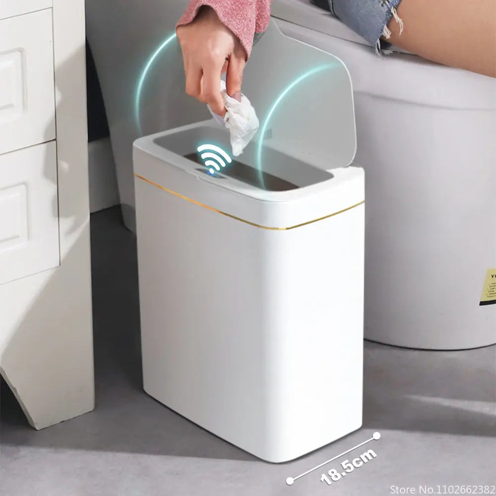 15/18L Smart Sensor Trash Can Garbage Bucket Waterproof Narrow Seam Automatic Trash Bin Wastebasket for Kitchen Toilet Bedroom - mysticpandora