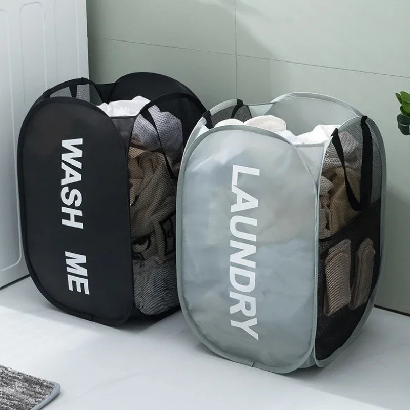 Durable Folding Simple Laundry Basket Large Washable Clothes Toy Storage Organizer Fashion Mesh Breathable Bathroom Accessories - mysticpandora