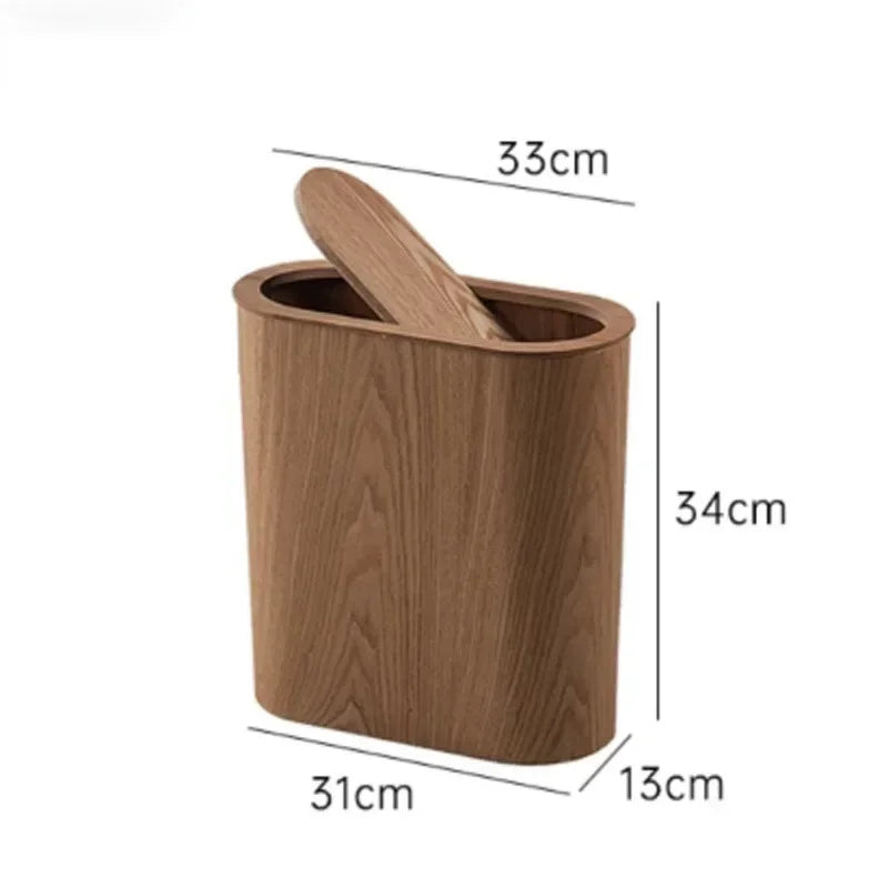 Magnetic Flip Cover Wooden Trash Can Large-capacity with Lid Kitchen Trash Can Solid Wood Paper Basket Kitchen Storage Supplies - mysticpandora