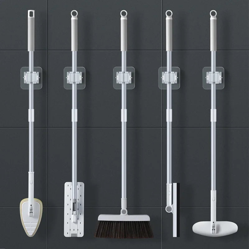 2/4PCS Home Storage Rack Bathroom Suction Hanging Pipe Traceless Hooks Wall Mounted Mop Organizer Holder Waterproof Broom Hanger - mysticpandora
