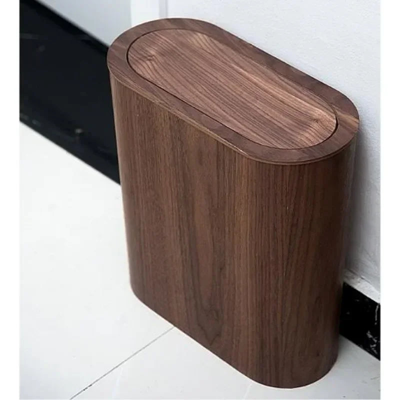 Magnetic Flip Cover Wooden Trash Can Large-capacity with Lid Kitchen Trash Can Solid Wood Paper Basket Kitchen Storage Supplies - mysticpandora