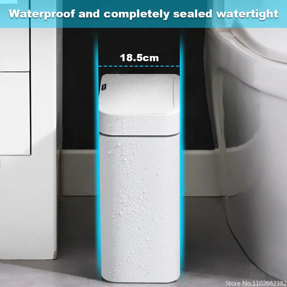 15/18L Smart Sensor Trash Can Garbage Bucket Waterproof Narrow Seam Automatic Trash Bin Wastebasket for Kitchen Toilet Bedroom - mysticpandora