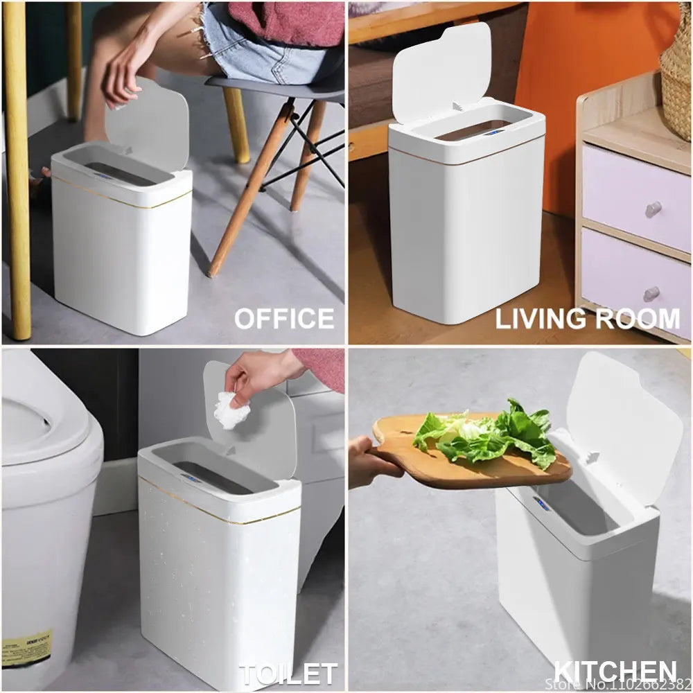 15/18L Smart Sensor Trash Can Garbage Bucket Waterproof Narrow Seam Automatic Trash Bin Wastebasket for Kitchen Toilet Bedroom - mysticpandora