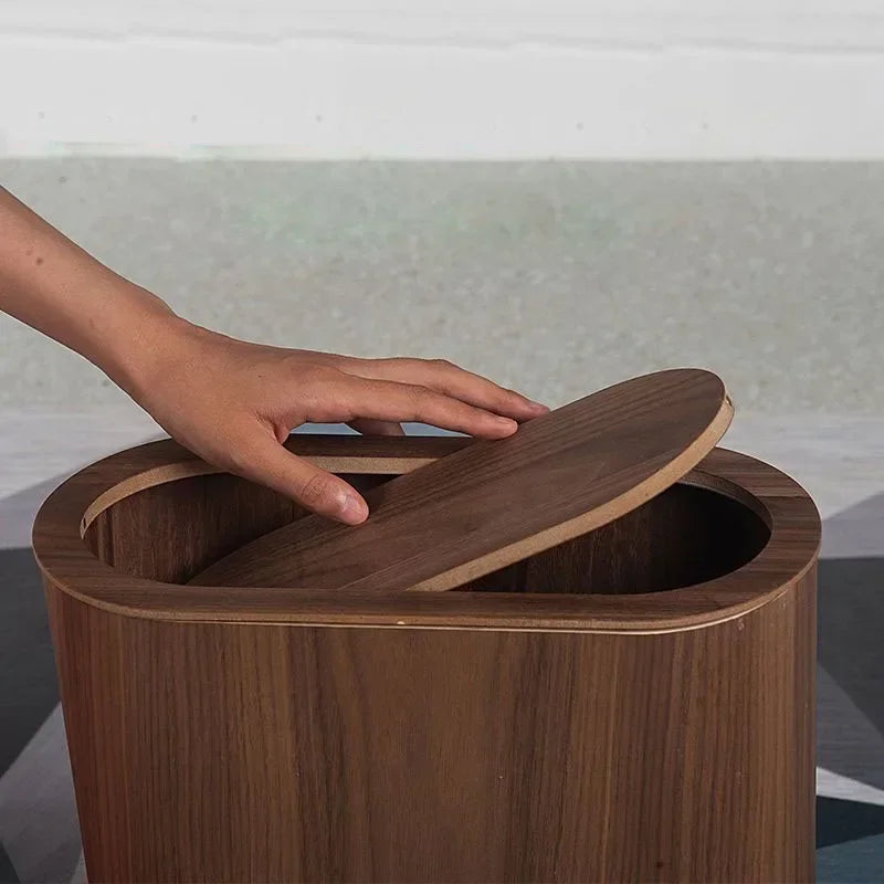 Magnetic Flip Cover Wooden Trash Can Large-capacity with Lid Kitchen Trash Can Solid Wood Paper Basket Kitchen Storage Supplies - mysticpandora