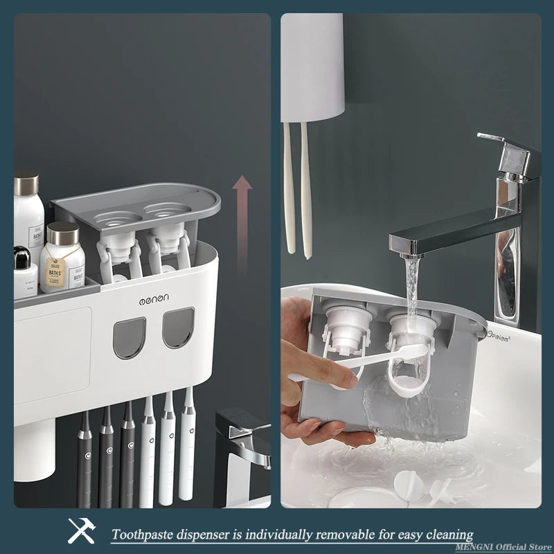 MENGNI-Magnetic Adsorption Inverted Toothbrush Holder Wall -Automatic Toothpaste Squeezer Storage Rack Bathroom Accessories - mysticpandora